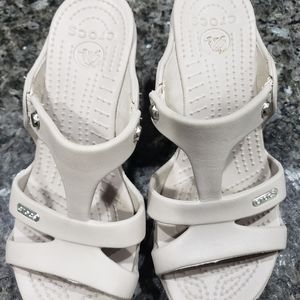 Tan Crocs Heeled Sandal